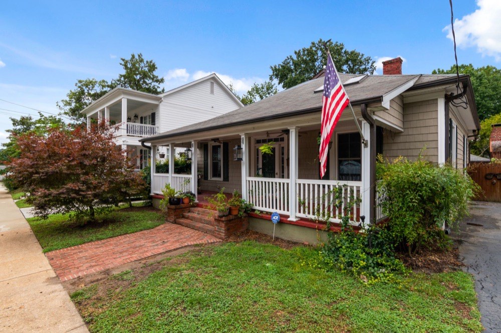 American bungalow with a brick front walkway