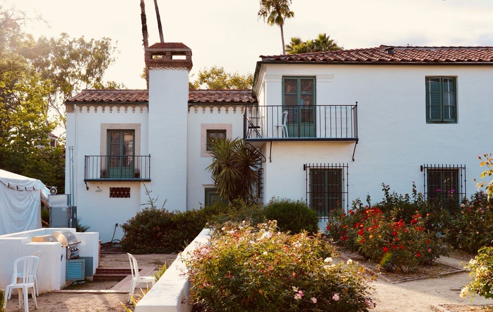 Spanish Colonial home with front garden in Southern California